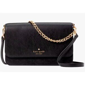 S Kate Spade Madison Flap Crossbody Bag Black Leather Chain Purse KC430 NWT